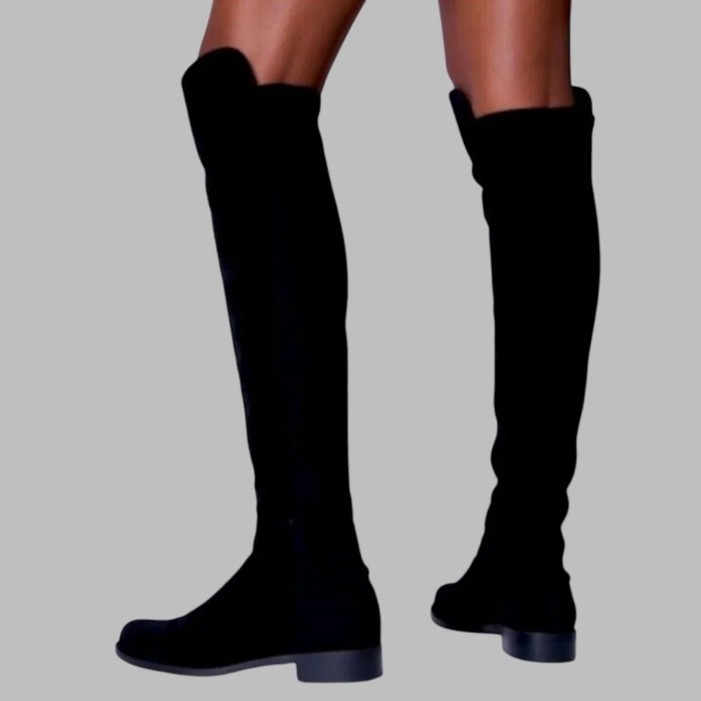 STUART WEITZMAN Langdon Black Suede Skin-Tight Over The‎ Knee Pull-On Boots SZ 8
